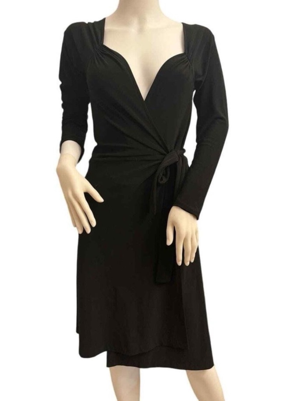 Norma Kamali Black Jersey Wrap Dress with Sweetheart Neckline